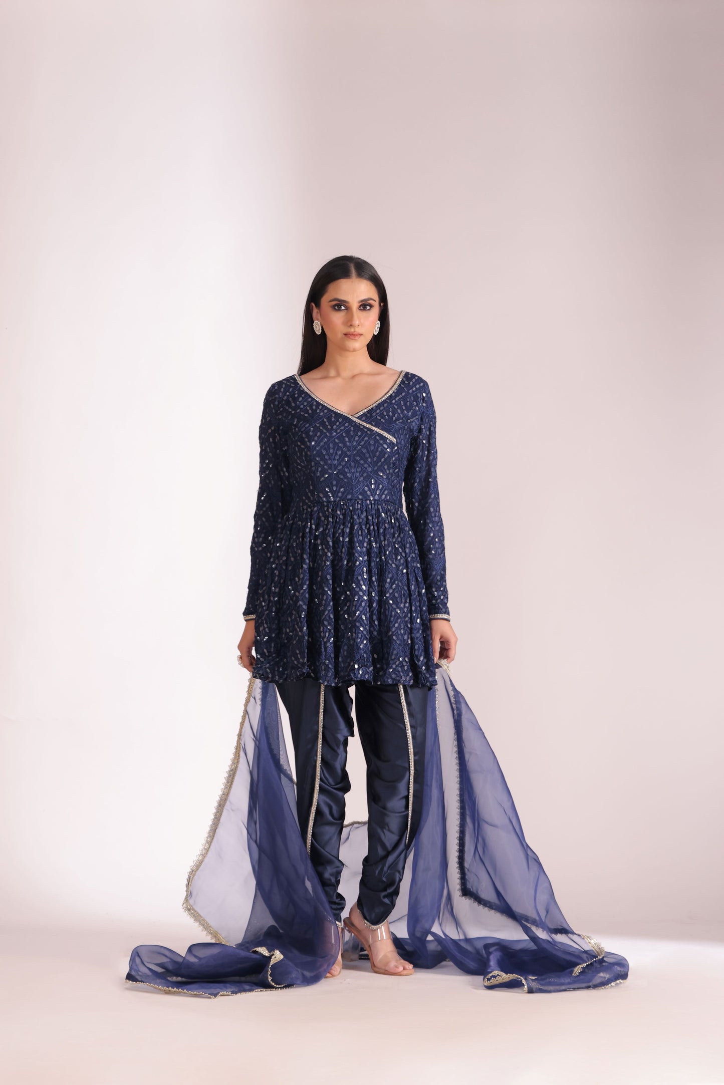 Mastani Navy Blue Peplum Angrakha and Dhoti with dupatta- set of 3
