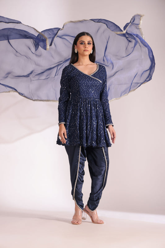 Mastani Navy Blue Peplum Angrakha and Dhoti with dupatta- set of 3