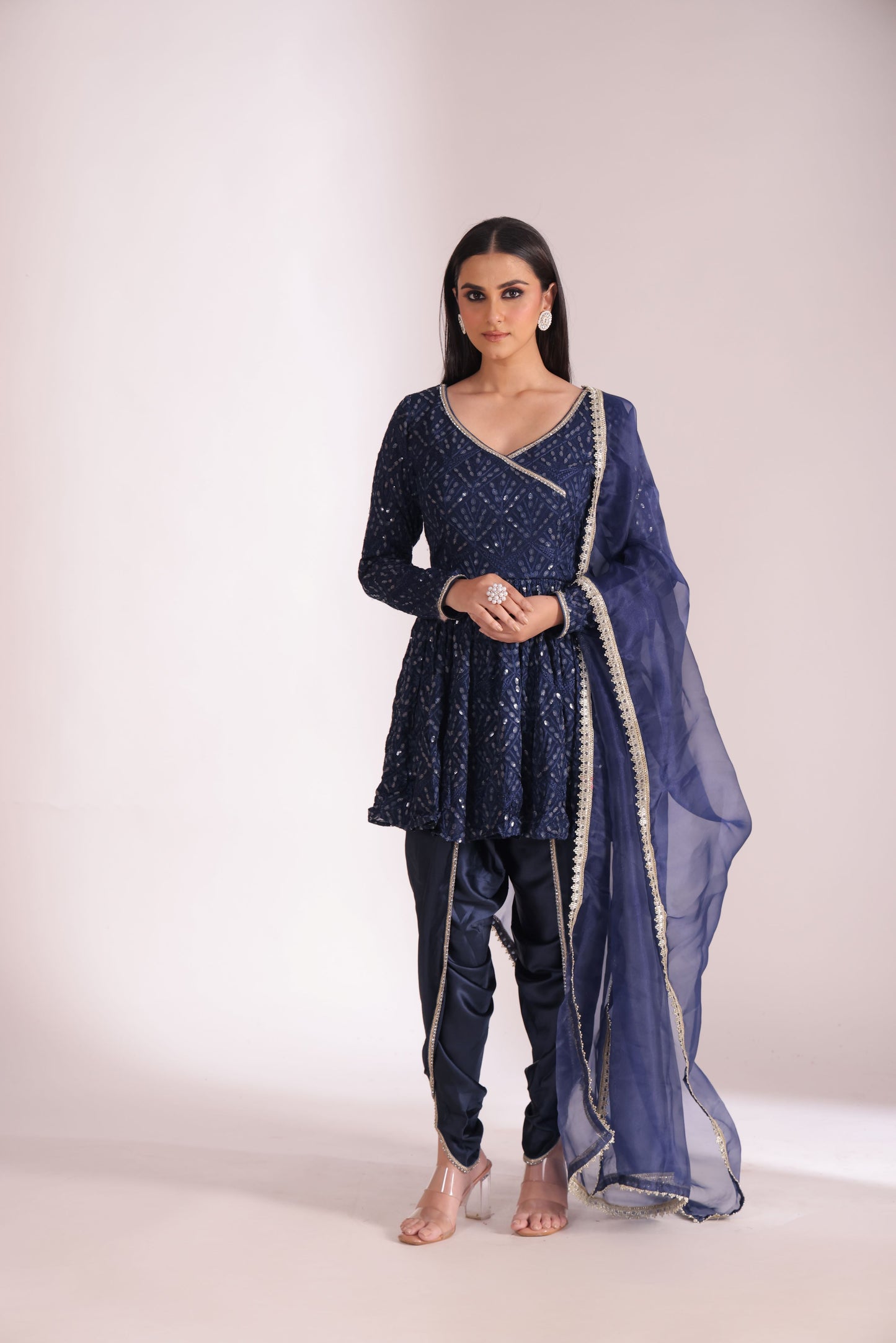 Mastani Navy Blue Peplum Angrakha and Dhoti with dupatta- set of 3