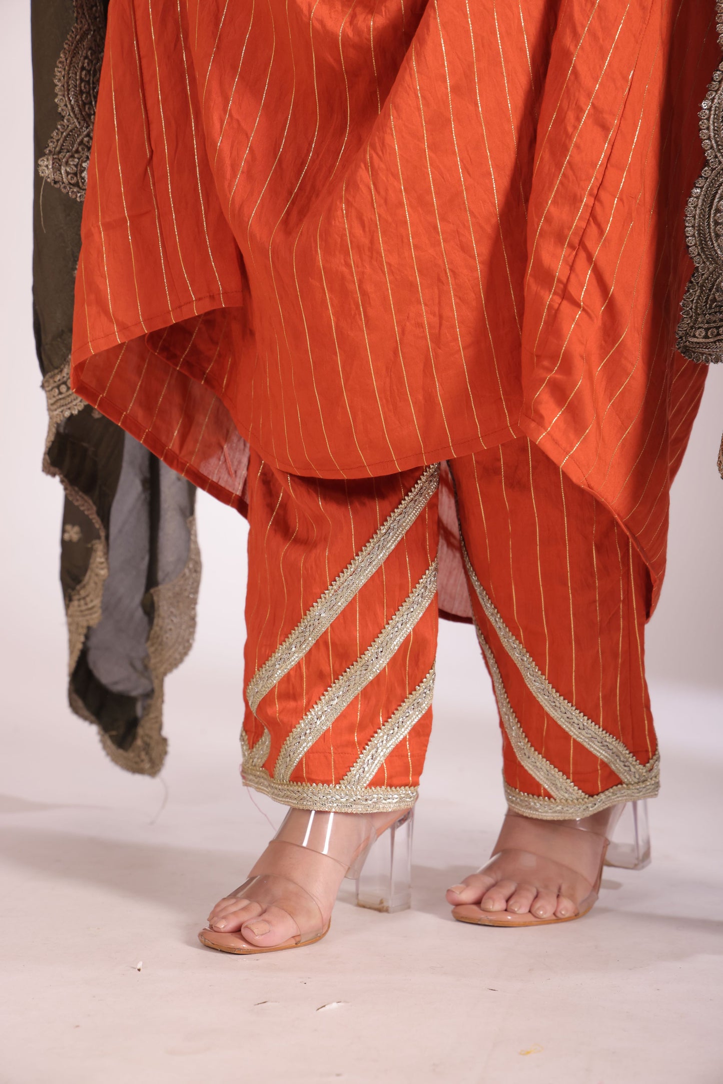 Mastani Rust Orange Chanderi Anarkali and Pant with dupatta- set of 3