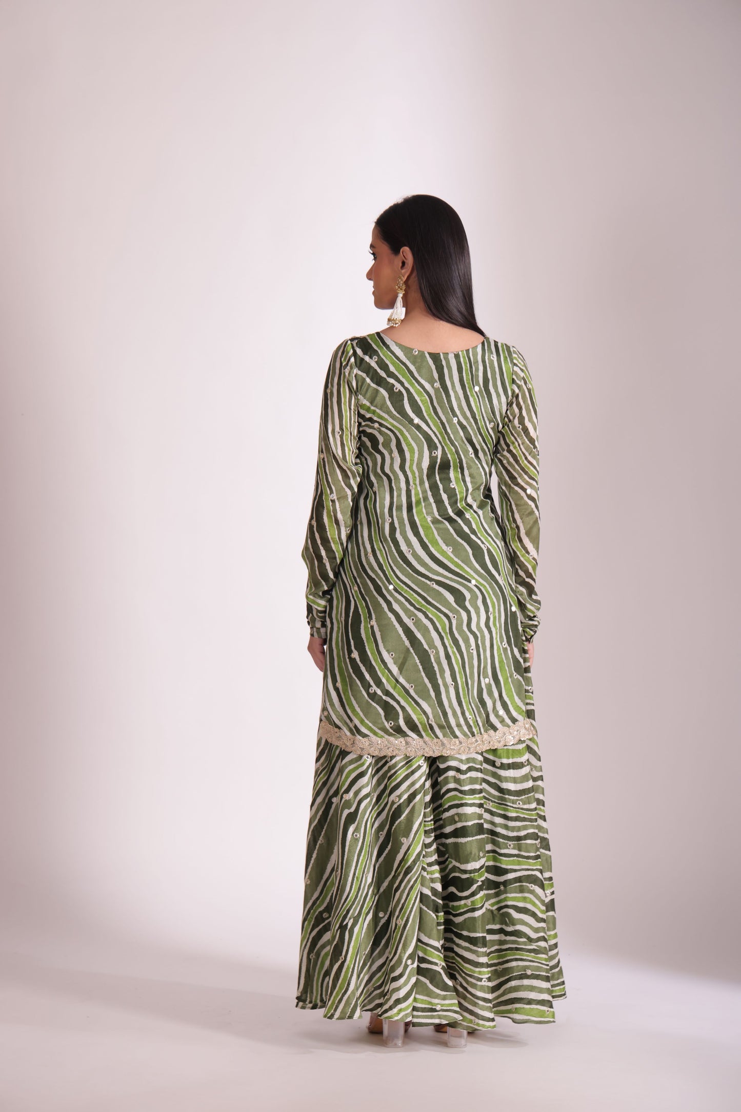 Gulzar Green printed Kurta with Sharara and dupatta- set of 3