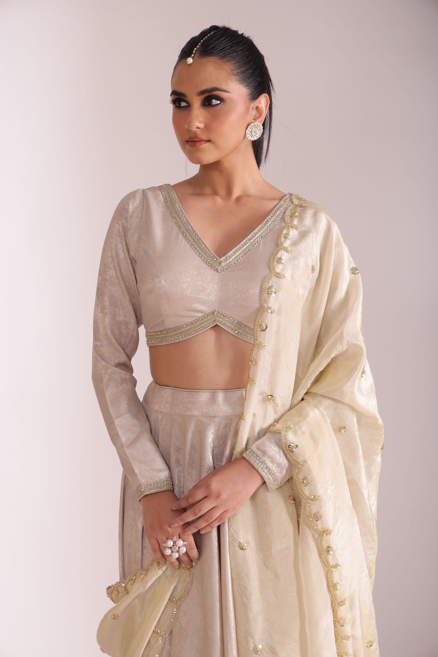 Jhalak Beige Blouse with Lehenga and Dupatta- set of 3