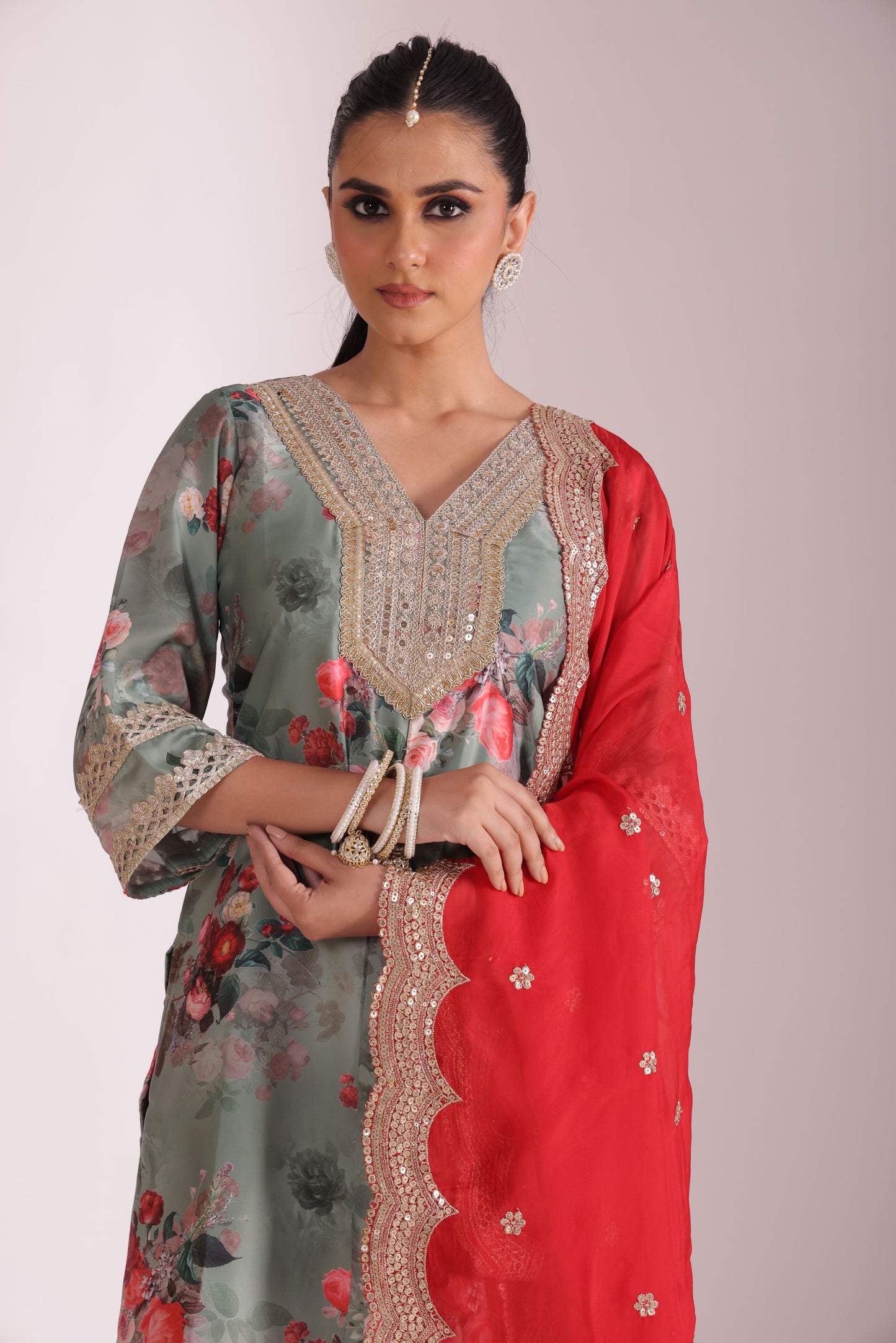 Gulzar Green printed Kurta with Pant and Dupatta- set of 3