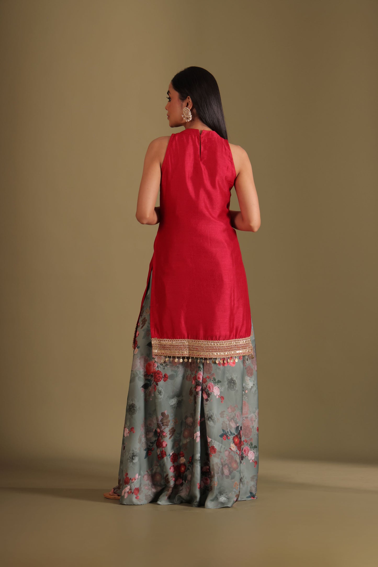 Gulzar Red-Green printed Kurta with Sharara and dupatta- set of 3