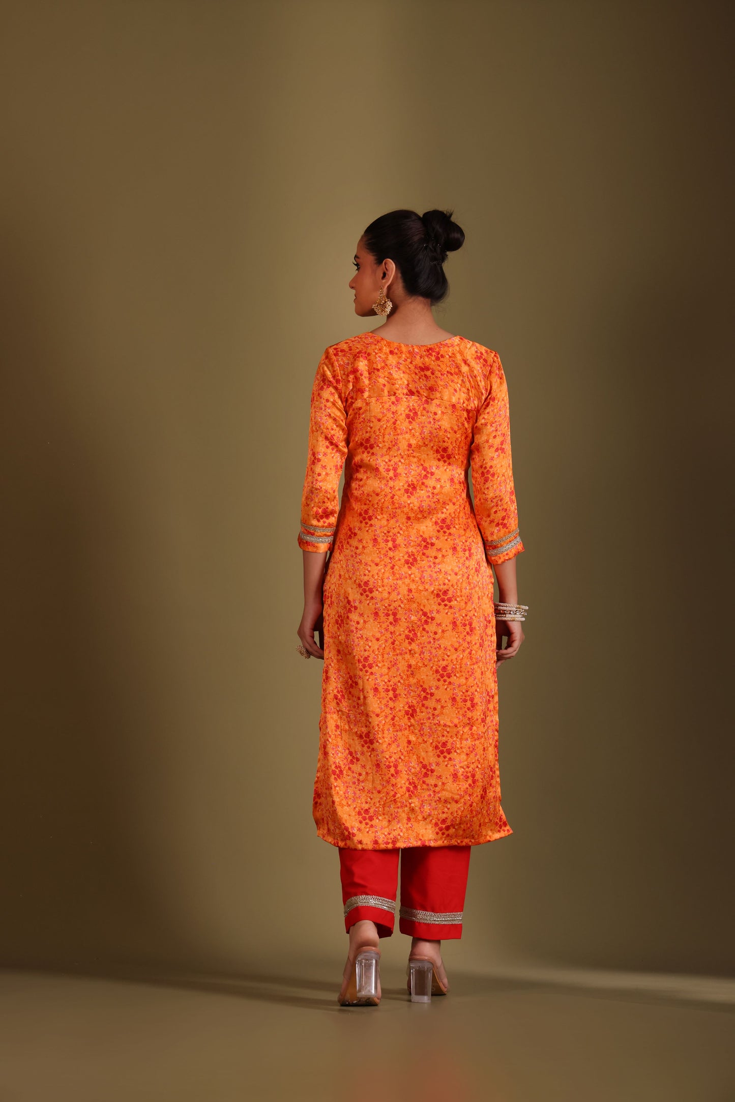 Gulzar Orange printed Kurta with Pant and dupatta- set of 3