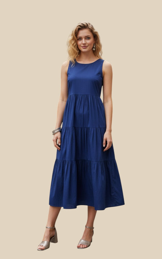Women Solid Round Neck Fit & Flare Maxi Dress