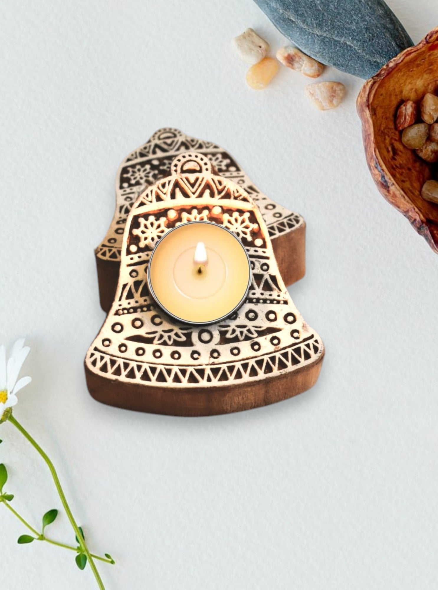 Wooden Bell Tea Light Holder