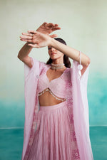 Load image into Gallery viewer, Fleuris jacket set - Orchid Pink Hand embroidered Jacket Crop-top &amp; Sharara set
