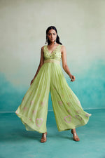 Load image into Gallery viewer, Citrine jumpsuit - Lime Hand embroidered gathered Jumpsuit
