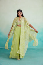 Load image into Gallery viewer, Citra jacket set - Lime Hand embroidered Jacket Crop top &amp; Sharara set
