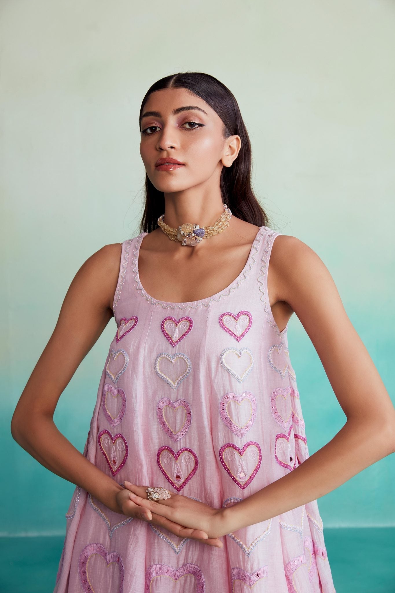 Rosette kurta sharara set - Orchid Pink Hand embroidered Kurta & Sharara set