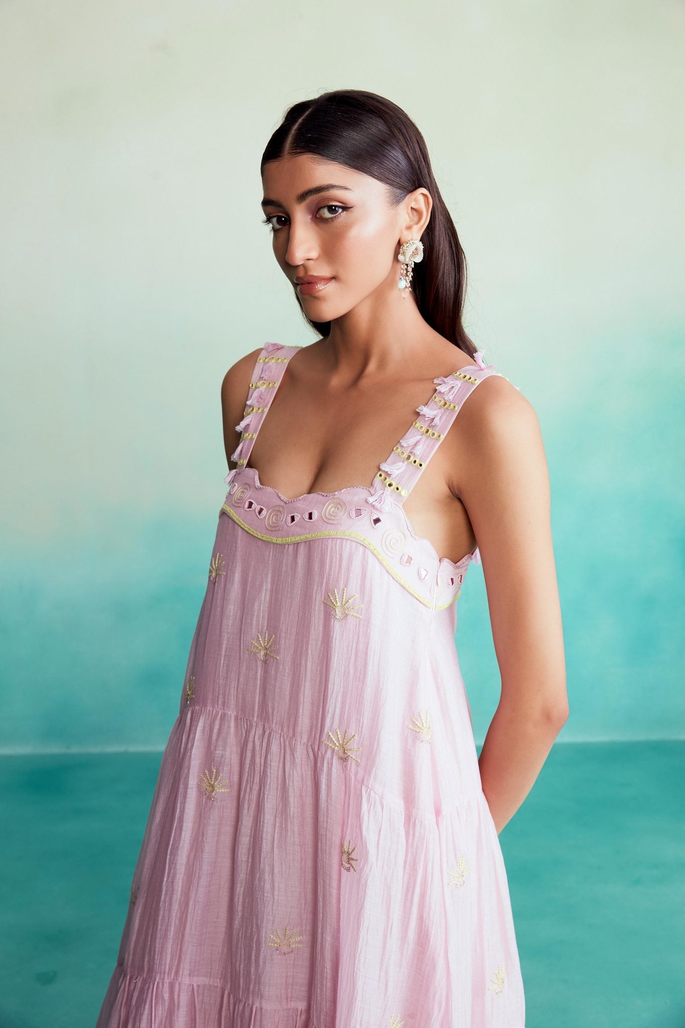 Blossom dress - Orchid Pink Hand embroidered layered gathered Dress