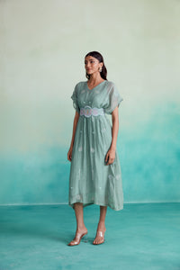 Aquarelle dress - Mint Kaftan Dress with hand embroidered Belt