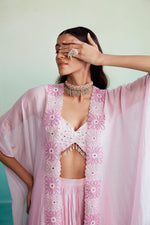 Load image into Gallery viewer, Fleuris jacket set - Orchid Pink Hand embroidered Jacket Crop-top &amp; Sharara set
