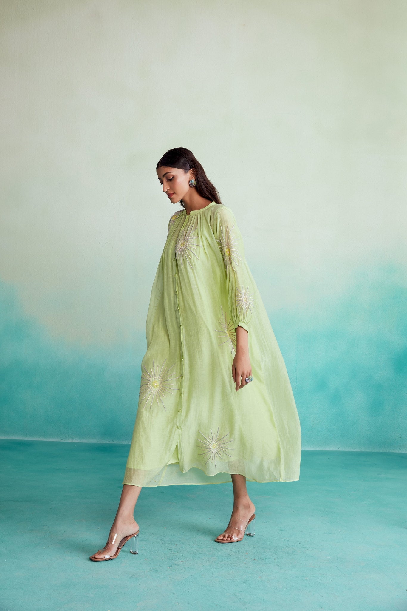 Zesty dress - Lime Hand embroidered oversized Dress