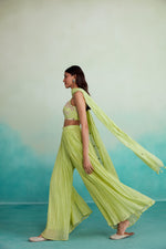 Load image into Gallery viewer, Zing sharara set - Lime Hand embroidered Crop top Sharara &amp; Dupatta set
