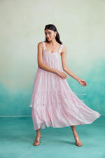 Load image into Gallery viewer, Blossom dress - Orchid Pink Hand embroidered layered gathered Dress
