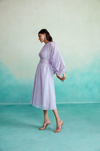 Amethyst dress - Lavender Hand embroidered Dress with Belt