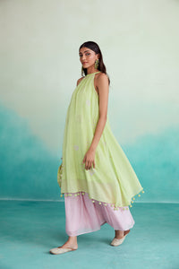 Limeade kurta skirt set - Lime & Orchid Pink Hand embroidered Kurta Skirt set