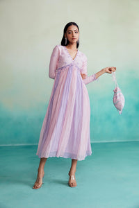 Petala dress - Orchid Pink & Lavender pleated hand embroidered Dress