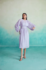Load image into Gallery viewer, Amethyst dress - Lavender Hand embroidered Dress with Belt
