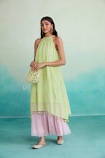 Load image into Gallery viewer, Limeade kurta skirt set - Lime &amp; Orchid Pink Hand embroidered Kurta Skirt set
