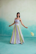 Load image into Gallery viewer, Amaya skirt top set - Lime &amp; Lavender Hand embroidered pleated Skirt Top set
