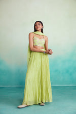 Load image into Gallery viewer, Zing sharara set - Lime Hand embroidered Crop top Sharara &amp; Dupatta set
