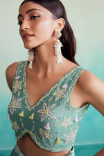 Load image into Gallery viewer, Nilaya skirt top set - Mint Hand embroidered Crop-top Skirt &amp; Dupatta set
