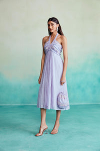 Ultraviolet dress - Digital Lavender Heart Hand embroidered Halter neck Dress