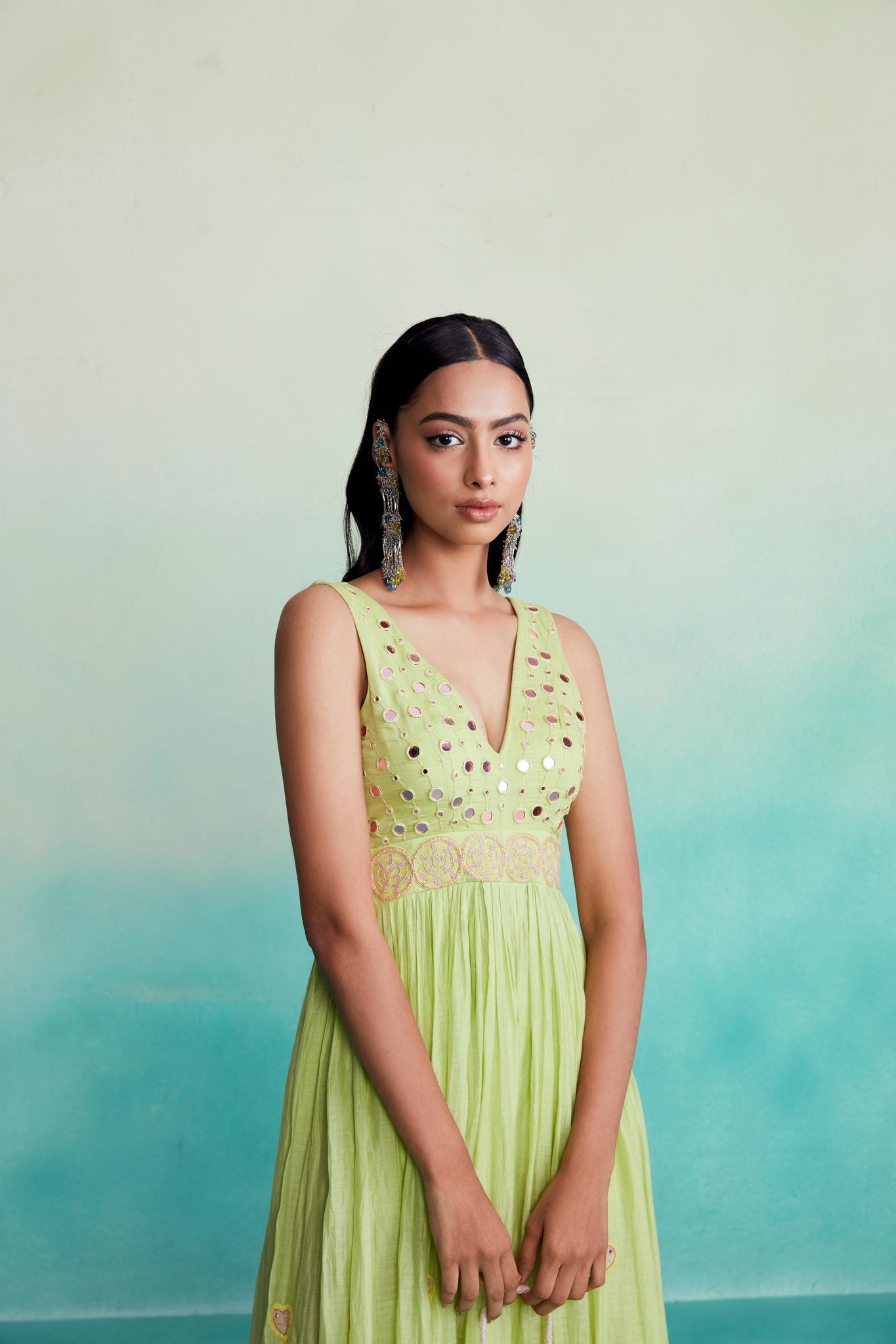 Citrine jumpsuit - Lime Hand embroidered gathered Jumpsuit