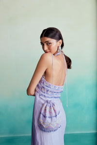 Ultraviolet dress - Digital Lavender Heart Hand embroidered Halter neck Dress