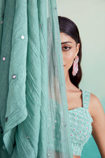 Load image into Gallery viewer, Spearmint sharara set - Mint Hand embroidered Crop-top Sharara &amp; Dupatta set

