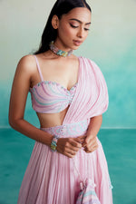 Load image into Gallery viewer, Bloomsy skirt saree set - Orchid Pink Skirt Saree set with hand embroidered bustier
