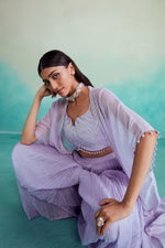 Load image into Gallery viewer, Serenity jacket set - Digital Lavender Hand embroidered Jacket, Crop-top and Sharara set TRC7022-01
