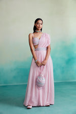 Load image into Gallery viewer, Bloomsy skirt saree set - Orchid Pink Skirt Saree set with hand embroidered bustier
