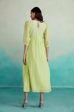 Load image into Gallery viewer, Vivid dress - Lime Hand embroidered gathered Dress
