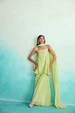Load image into Gallery viewer, Limefinity kurta sharara set - Lime Hand embroidered Kurta Sharara &amp; Dupatta set
