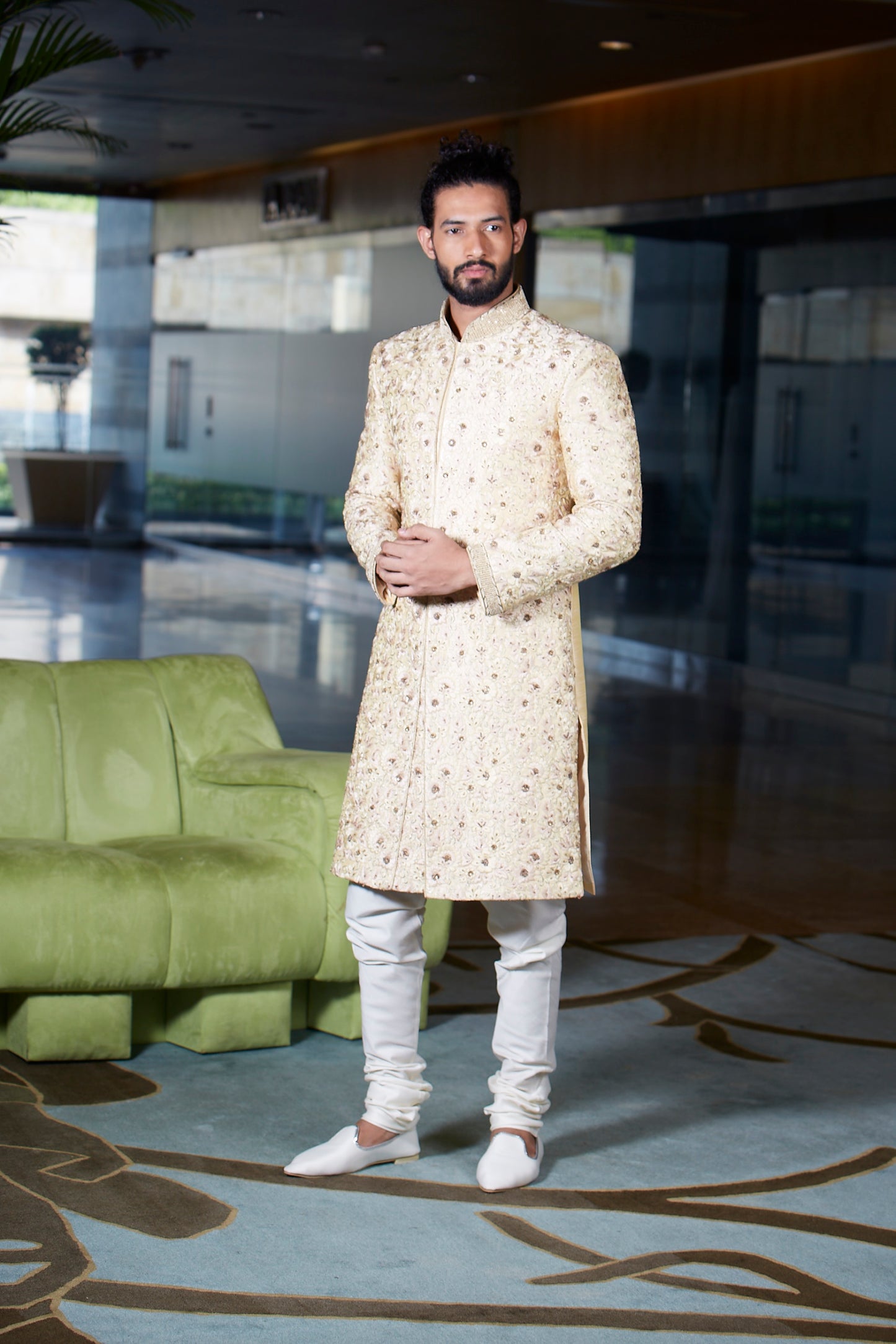 Mild Yellow Sherwani Set for Men