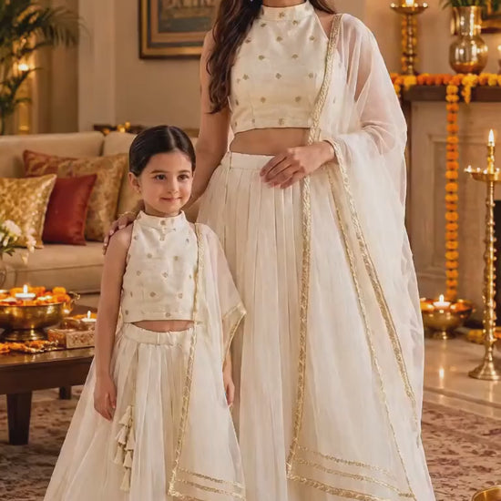 Ivory silk mother and daughter set