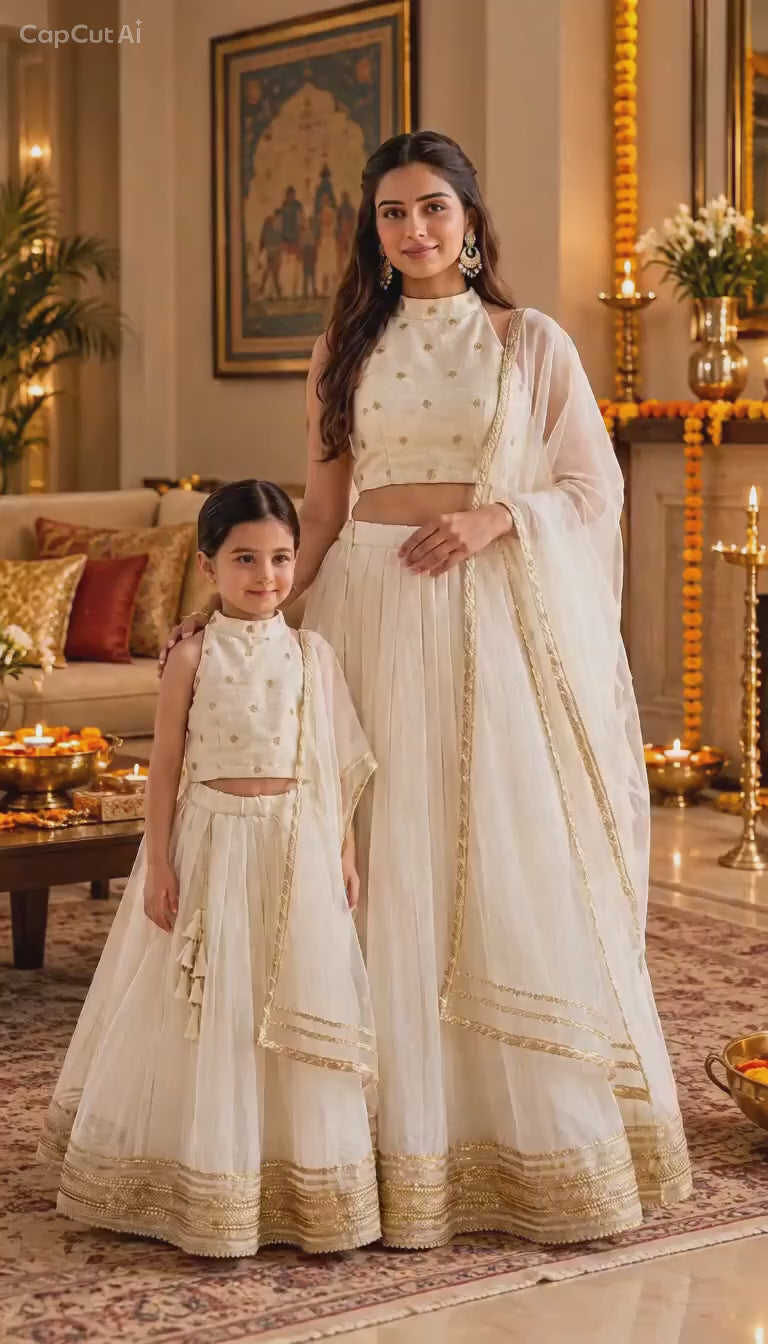 Ivory silk mother and daughter set