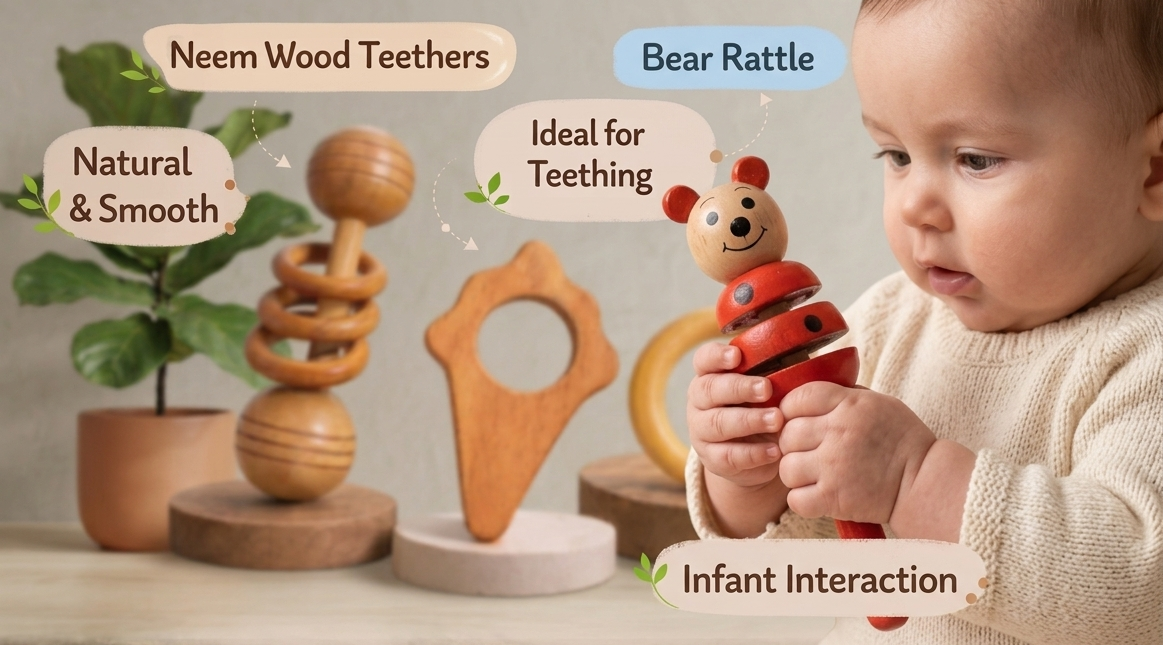 neem wood teether and rattle