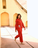Load image into Gallery viewer, Diyu Sequin Embroidered Red Co-Ord Set
