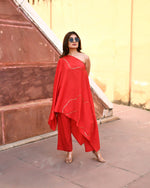 Load image into Gallery viewer, Tiana Red Off Shoulder Kaftaan-Pant Set
