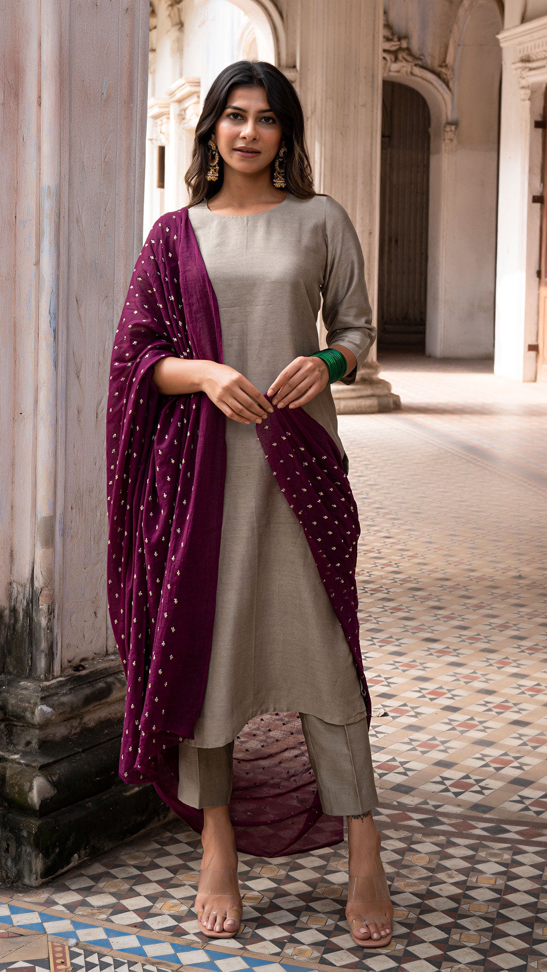 AAROHI CHANDERI KURTA SET IN GREY