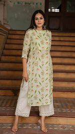 Load image into Gallery viewer, CHAVVI PASTEL GREEN PURE LINEN KURTA

