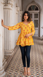 Load image into Gallery viewer, LAVANYA WRAP TOP IN SOFT SILK - MANGO YELLOW
