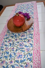 Load image into Gallery viewer, Pink Floral Block Print Table Runner
