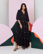 Load image into Gallery viewer, Piku Black Mirror Embroidered Tier Maxi Dress

