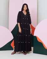 Load image into Gallery viewer, Piku Black Mirror Embroidered Tier Maxi Dress
